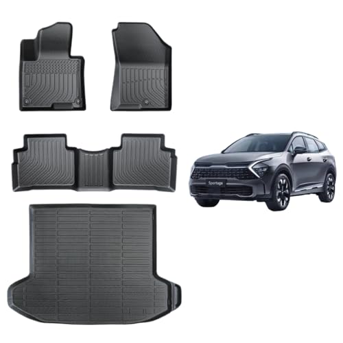 TPE All-Weather Floor Mats Cargo Liner for 2023 2025 2026 Kia Sportage Accessories | Custom Fit for EX, LX, SX Prestige, X-Pro, X-Line (Gasoline), Heavy-Duty, Non-Slip, Black Interior Car Mats