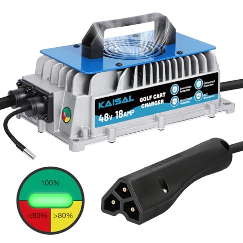 EZGO Golf Cart Charger 48 Volt 18 AMP Golf Cart Battery Charger 1250W for 48V EZ-GO RXV & TXT IP67 Waterproof 48V EZGO Charger 4-6 hrs Full Charge, 16FT Cable, for Lead-Acid Battery