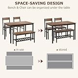 GarveeHome Dining Table Set for 4 with Bench, Kitchen Table Set with Bench, Dining Room Table Set with Storage Racks, Table and Chairs Set for Small Apartment, Kitchen, Dinette Table Set, Brown