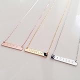 925 Sterling Silver Personalized Bar Pendant Necklace Engraved Any Name Letter Symbols Necklace (Silver (Gold plated copper))