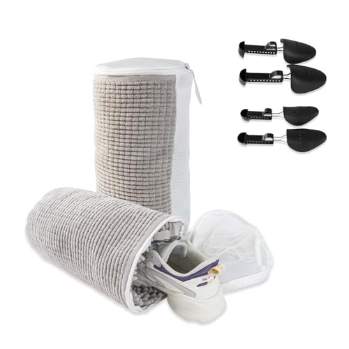 GOGOODA Upgraded Shoe Washing Bag for Washing Machine - Laundry Shoe Bag for Washer and Dryer with Safety Lock for All Shoe Types (Grey, with shoe trees)