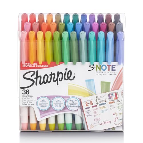 Sharpie S-Note Creative Markers Pastel Highlighters Art Marker Set Assorted Colors Chisel Tip 36 Count