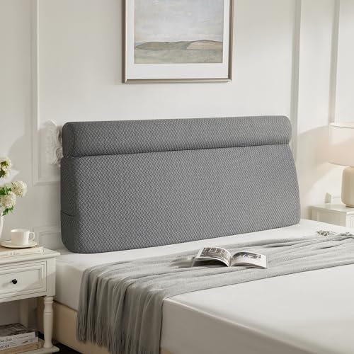 AYEASY Wedge Pillow Headboard, Queen Triangle Headboard Pillow, Bed Wedge Pillow for Headboard, Reading Backrest Pillows for Sitting in Bed Memory Foam, Long Back Rest Pillow Dorm Daybed Grey, Queen