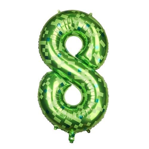 40 Inch Giant Green Pixel Number 0-9 Foil Balloons, Large Number Balloons Birthday Party Decoration Supplies (Number 8)
