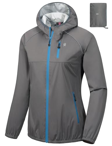 Little Donkey Andy Women's Lightweight Rain Cycling Stretch Jacket with Hood, Windproof and Waterproof, Ultralight Packable Gray Size S