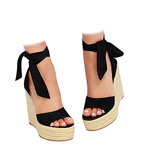 Fashare Womens Open Toe Tie Lace Up Espadrille Platform Wedges Sandals Ankle Strap Slingback Dress Shoes