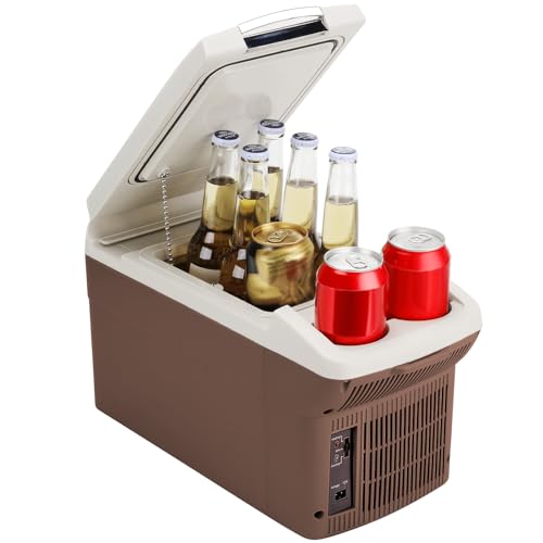 ICEROVER 12V Car Refrigerator Cooler/Warmer 6 Quart (6L) 40℉~140℉,12 Volt DC &110V AC, Electric Car Fridge Portable Compact Camping Cooler,Thermoelectric 12V Small Fridge for Car,RV,Camping (Brown)