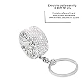 Bittwee Bling Car Tire Wheel Keychain, Mini Reinestone Crystal Wheel Rim Keyring Keyfob for Women Men, Universal Fit（White）