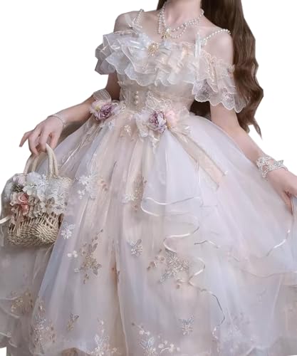 Clivetalos Sweet Princess Lolita Dress for Women – Layered Lace Skirt, Fairy Tale Cosplay & Halloween Costume, Elegant Maid Outfit for Girls, X-Large