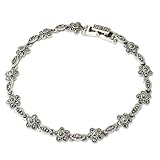 NOVICA Handmade .925 Sterling Silver Marcasite Link Bracelet Unique Floral Grey Thailand [7 in L x 0.3 in W] 'Daisy Garland'