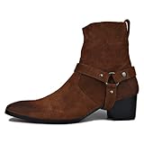 OSSTONE Dress Boot For Men Leather Chukka Designer Boots Casual Heel Shoes Zipper-up OZ-JY002-brown-suede-belt-11.5