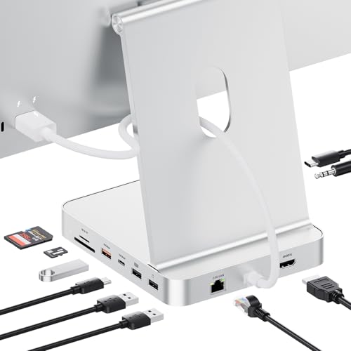 PULWTOP Upgraded 11 in 1 USB C Hub for iMac 24 inch USB Hub 2021 2023 2024 Support M.2 SSD (NOT Included), iMac Hub M1 M3 M4 Accessories, 4K HDMI, 2.5G Ethernet, 5 USB A/C Max 10Gbps, SD/TF - Silver