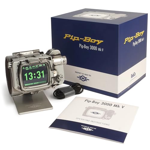 Fallout Pip-Boy: Life Size Wearable Cosplay Die-cast Replica-Memory Foam Cuff features LCD Screen w 45 Animations, FM Radio, Alarm Clock, & Stand-Officially Licensed Gift Collectible By Amazon Studios