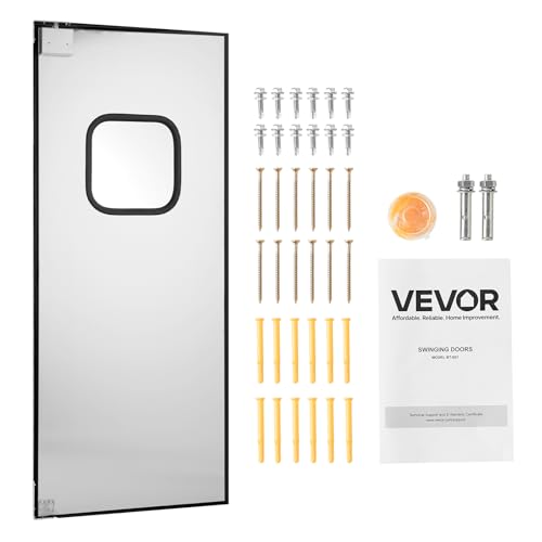 VEVOR Traffic Swing Door, Single Panel Fits Door Opening 36" W x 84" H, Stainless Steel Commercial Swinging Doors with Hardware & Accessories, Ideal for Residential Use, Durable & Easy to Install