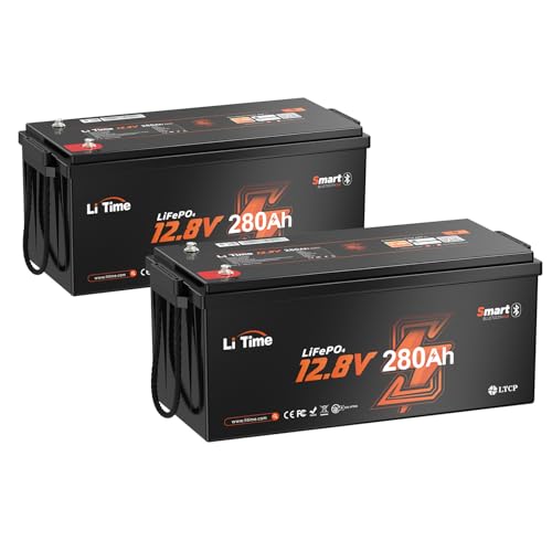 LiTime 12V 280Ah Bluetooth Deep Cycle Battery With Low-Temp Protection, Built-in 200A BMS, Lithium Iron Phosphate Battery for Home Energy, Marine, Trolling Motors,Yacht, Boat, RVs(2 Packs)