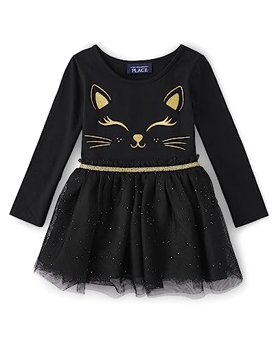 The Children's Place Baby Girls' and Toddler Cute Cat Tutu Dress, Black