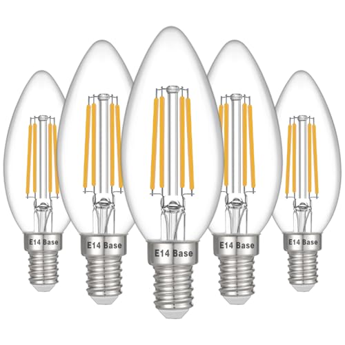 Maelsrlg E14 LED Bulb Dimmable, 40W Equivalent, Filament Clear Glass, 4W 400LM, Soft White 2700K, E14 European Base Light Bulbs, Pack of 5