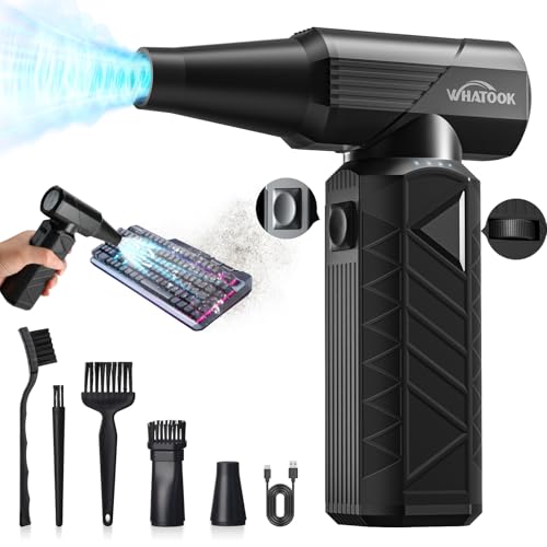 WHATOOK Compressed Air Duster: 180000RPM Air Blower with Stepless Speed Regulation Mode, Electric Air Duster with Brushless Motor, Air Duster for Keyboard, Computer, Car and Home Cleaning（Black）