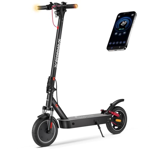 ECOROAD EC9 Electric Scooter, Up to 30 Miles Range & 21 MPH, 4 High-Performance Shock Absorbers, 500W Motor & 10" Solid Tires, Foldable Commuter Electric Scooter for Adults with Turn Signals, APP Lock