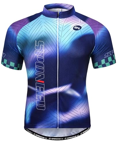 Cycling Shirts for Men, Road Biking Jerseys Full Zipper with Pockets Bicycle Clothing Mountain Bike Shirt Multi-Blue XL