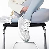 Suokdil Sparkle Rhinestone Sneakers for Women Bling Sneakers Rhinestone Sneakers White Shoe Glitter Fashion Bedazzled Platform Tennis Shoes Bride Sequin Wedding and Party Trendy Shoe