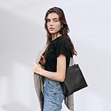 Kattee Leather Handbags for Women, Soft Shoulder Tote Bucket Bags Crossbody Purses with 2 Straps Magnetic Snap Closure