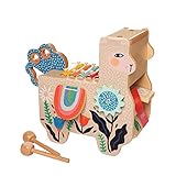 Manhattan Toy Musical Llama Wooden Instrument for Toddlers with Maraca, Clacking Saddlebags, Drumsticks, Washboard & Xylophone