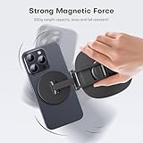 OMOTON 360°Rotating Magnetic Phone Stand for Desk, Adjustable Foldable Aluminum for MagSafe Phone Stand, Non-Slip Base Cell Phone Stand Holder for iPhone 16/15/14/13/12 Pro Max/MagSafe Case- Black