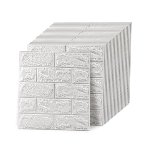 Greymond 3D Wall Panels Peel and Stick, 43.5 Sq Ft White Self-Adhesive XPE Foam Stone 3D Wallpaper, Textured Faux Brick Wall Panels for Interior Wall Decor, Home Decoration, 30PCS