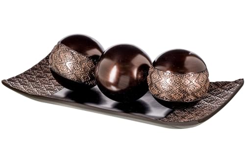 Creative Scents Dublin Brown Tray and Ball Set - Living Room, Entry Table Decor Centerpiece Table Decorations - Decorative Tray for Dining Room, Accent Decor Bowl for House Decoration