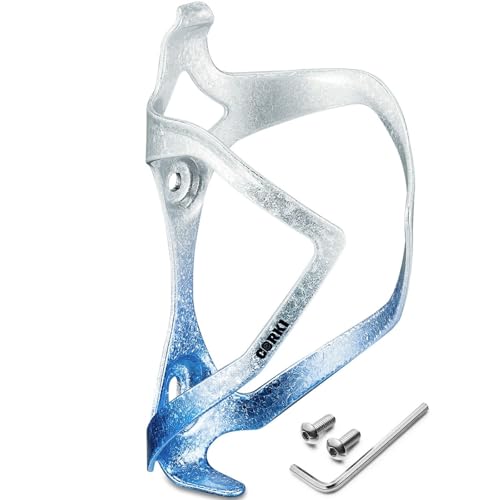 Corki Cycles Universal Bike Water Bottle Holder, Heavy Duty Aluminum Alloy Shock-Resistant Cage for Road Mountain Gravel Bikes 21-32 oz Capacity White Blue 1 Pack
