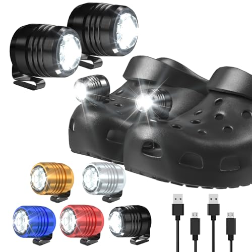 AUKSKY 2 Rechargeable Headlights Compatible with Clog, Adjustable Light for Shoes, Flashlights Accesories for Kids Adults Sandals, Clip on Clog, Headlamps Shoes Decorations