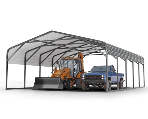 20x20 FT Heavy Duty Carport Garage with Structural Reinforcement | 2-Car Metal Shelter | Galvanized Steel Roof| Ground Anchors | Snow/Wind Resistant | Fits Trucks, RVs, Pickups, Boats, Tractors, SUVs