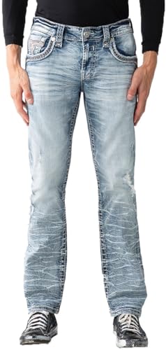 Rock Revival - Mens Deen RP2326 Straight Jeans, Color Denim, Size: 36W x 34L