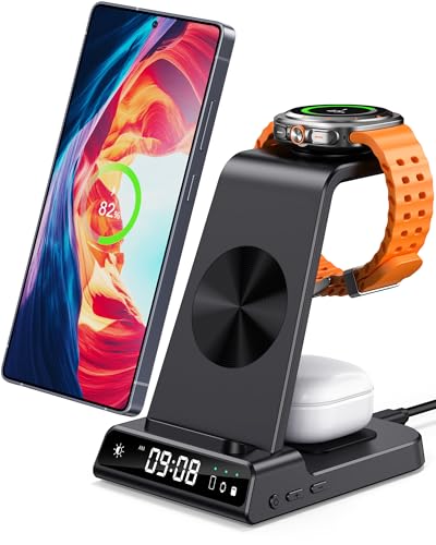 Wireless Charger for Samsung, 3 in 1 Wireless Charging Station for Samsung Galaxy S25 Ultra/S24 Ultra/S23/S22/Note 20/Z Flip 6/Fold 6, Charger for Samsung Galaxy Watch Ultra/7/6/5, Galaxy Buds 3/3 Pro