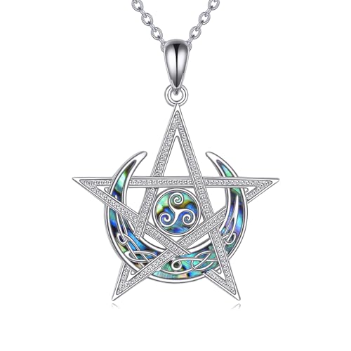 Grmdit Wicca Pentagram Necklace S925 Sterling Silver Pentacle Pendant Necklaces Pentagram Protection Jewelry Gifts for Women