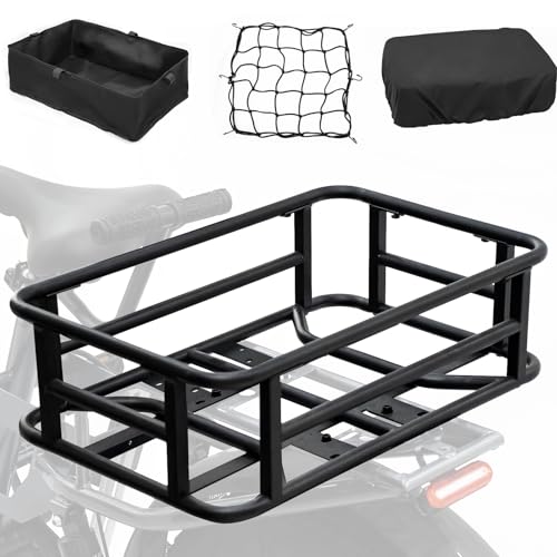 AWQM Large Ebike Basket Rear, Waterproof Metal Electric Bicycle Basket, Quick Assemble Bike Accessories Rear Bike Cargo Rack for Picnic Basket, Pet Dog, Sports Bag (Basic Style(with 3 Accessories))