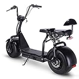 SAY YEAH Fat Tire Scooter for Adults Electric 25 mph Powerful Up 1000w 60V Electric Scooters with 2 seat Commuter Scooter Citycoco Scooter Front and Rear Disc Brakes Key Start and Power Display Black