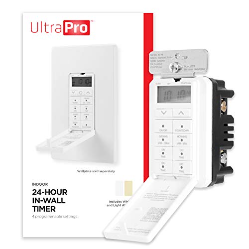 UltraPro 24-Hour Digital In-Wall Timer, Easy-to-Program, Presets, Countdown Timer, ON/OFF Override Button, Light Timer For Indoor Lighting, Porch, Seasonal, LED, Timer Switch, Light Timers, 40955