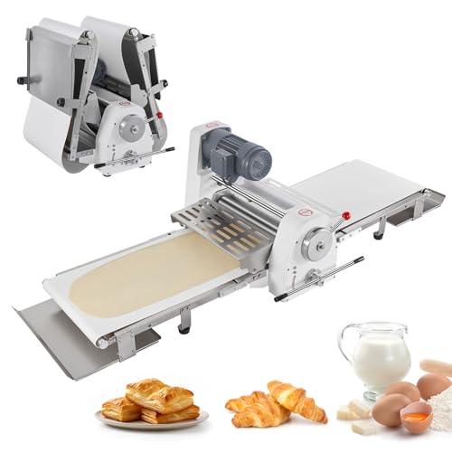 VEVOR Commercial Dough Sheeter Machine, 19.7-Inch Reversible Puff Pastry Sheeter and Fondant Roller, Electric Dough Roller 0-1.4" Adjustable Thickness, Folding Dough Sheeter for Bakeries, Pastries