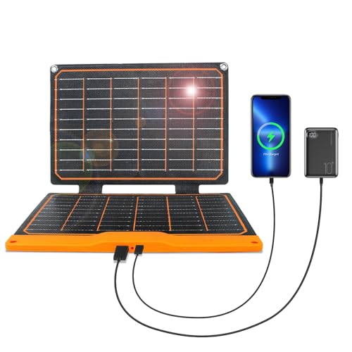 FlexSolar 20W Portable Solar Panel, High-Efficiency Monocrystalline PV Module Power Charger with Dual USB Ports for Phones, Tablets, Power Bank, Camera and Other Off-Grid Applications