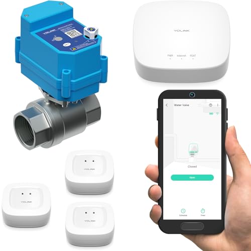 YoLink LoRa Smart Water Leak Protection System, Including 3/4" Commercial Grade Smart Motorized Stainless Steel Valve, (3) Water Leak Sensors, Hub: Up to 1/4-Mile Range, IFTTT, Alexa, Home Assistant