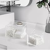 Dealpoli Clear Acrylic Cotton Swab Ball Holder Qtip Organizer with Lid 2-Grid Canister for Make Up Pads, Floss Picks, Bath Salts, Cosmetics, Home Bathroom Decor (DP004)