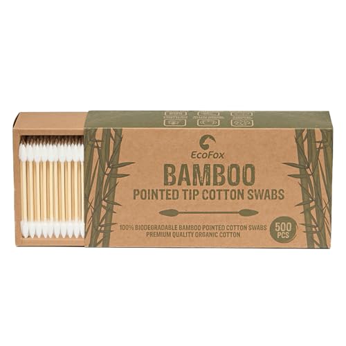 Precision Tip Cotton Swabs 500 Count | Organic & Biodegradable Pointed Cotton Buds | 100% Eco-Friendly & Natural | Perfect for Nails & Makeup, Fine Cleaning, Arts & Crafts