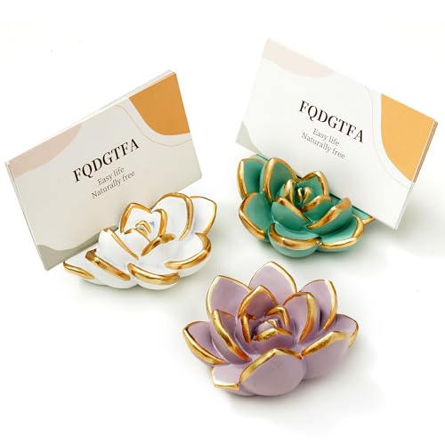 FQDGTFA Succulent Business Card Holders for Desk, Cute Resin Business Card Display Stand Modern Vertical Name Card Holders for Office/Exhibition/Home/Restaurant, Unique Gifts for Men Women(3 Packs)