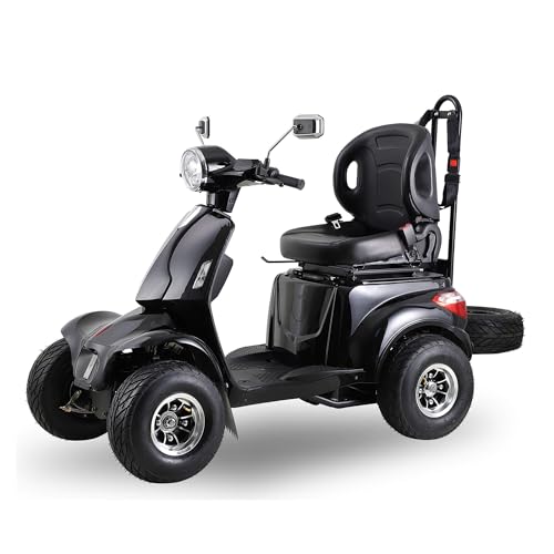 Electric Golf Cart Scooter for Adults, Heavy Duty Mobility Scooters Powerful 1000W Motor 4 Fat Tires 3 Speed Control, Rear Lockbox & Golf Club Rack Cruiser (Black)