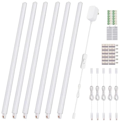 LED Under Cabinet Lighting 6-Pack 12 inch Seamlessly Linkable Strip Light Bars for Cabinet, Kitchen, Shelf, Workbench, Cupboard Lighting, 1200 Lumen (Warm White 3000K)