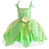 Flowers Fairy Costume Princess Dress Up Set for Girls Tinker Bell Toddler Clothes Halloween Cosplay Costume with Wing, Green (3T)