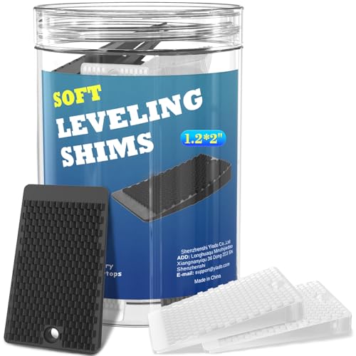 Furniture Levelers Black & Clear, 32 Piece Jar 2“, Rubber Shims for Leveling, Mix Color Wedge for Table Leg, Toilet, Bed & Couch, Small Shims for All Kinds of Furniture, Cuttable and Stackable