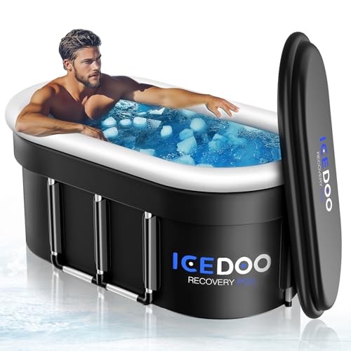 Wxtkkom Upgraded 175 Gal XXL Large Oval Ice Bath Tub with Air Ring, Multi-Layered Portable Cold Plunge Tub for Athletes, Foldable & Inflatable Full-Body Cold Tub Recovery at Home, Outdoors,Gym Use